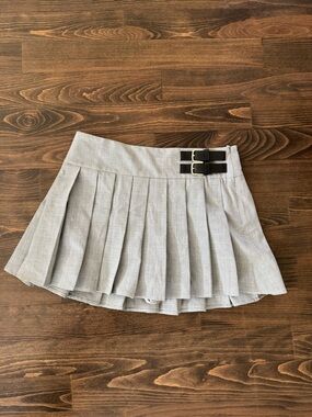 Zara Light Grey Pleated Mini Skirt with Buckle Straps